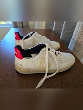 Veja V-12 White Sneakers Red Heel Tab